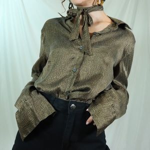 Vintage silk animal print button down blouse